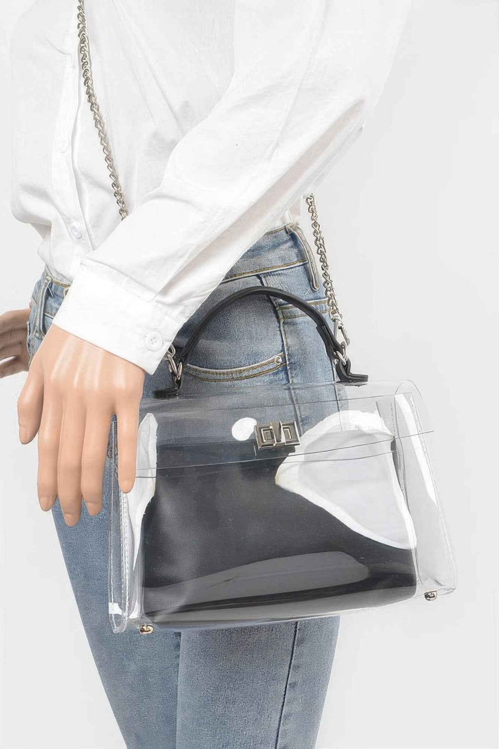 Transparent Top Handle Flap Bag W/ Pouch