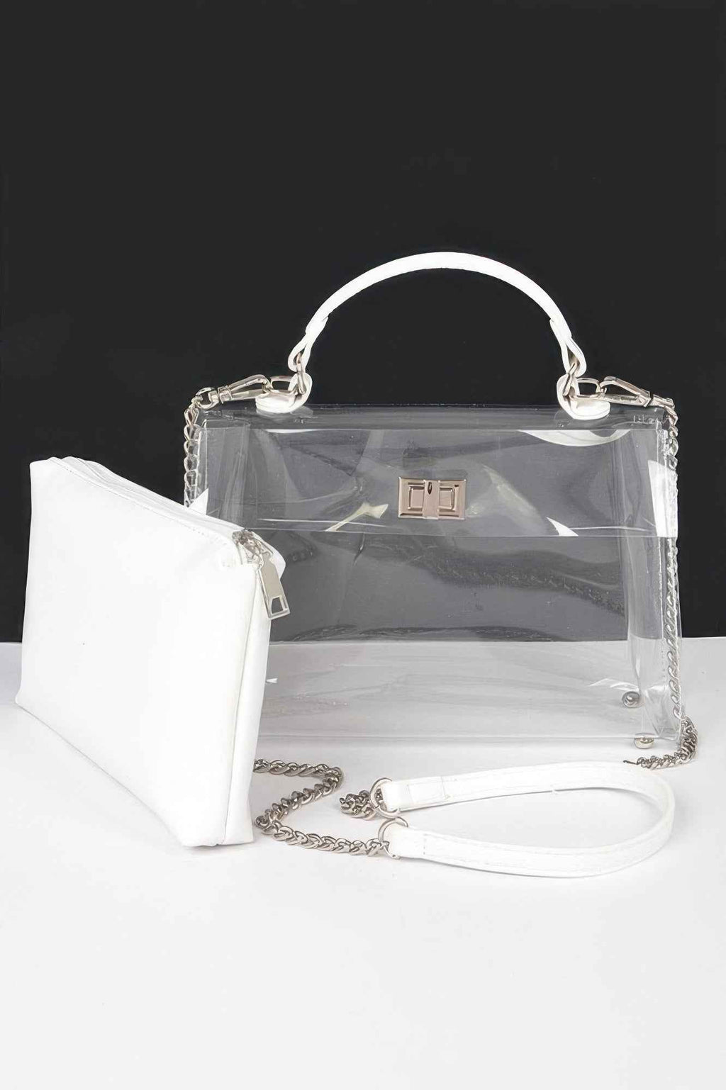 Transparent Top Handle Flap Bag W/ Pouch