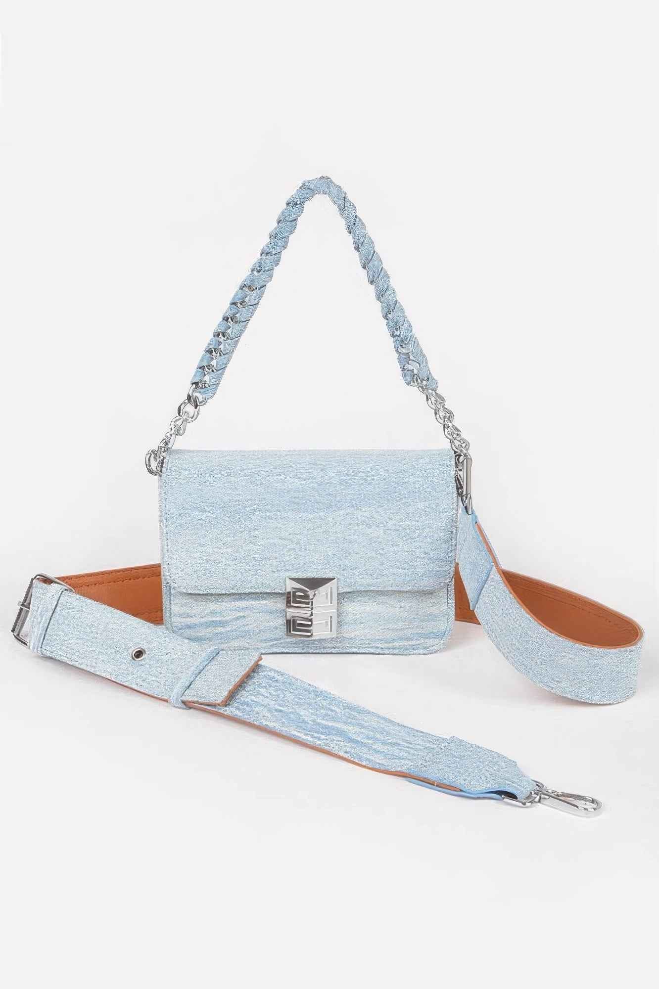 Denim Chain Flap Shoulder Bag