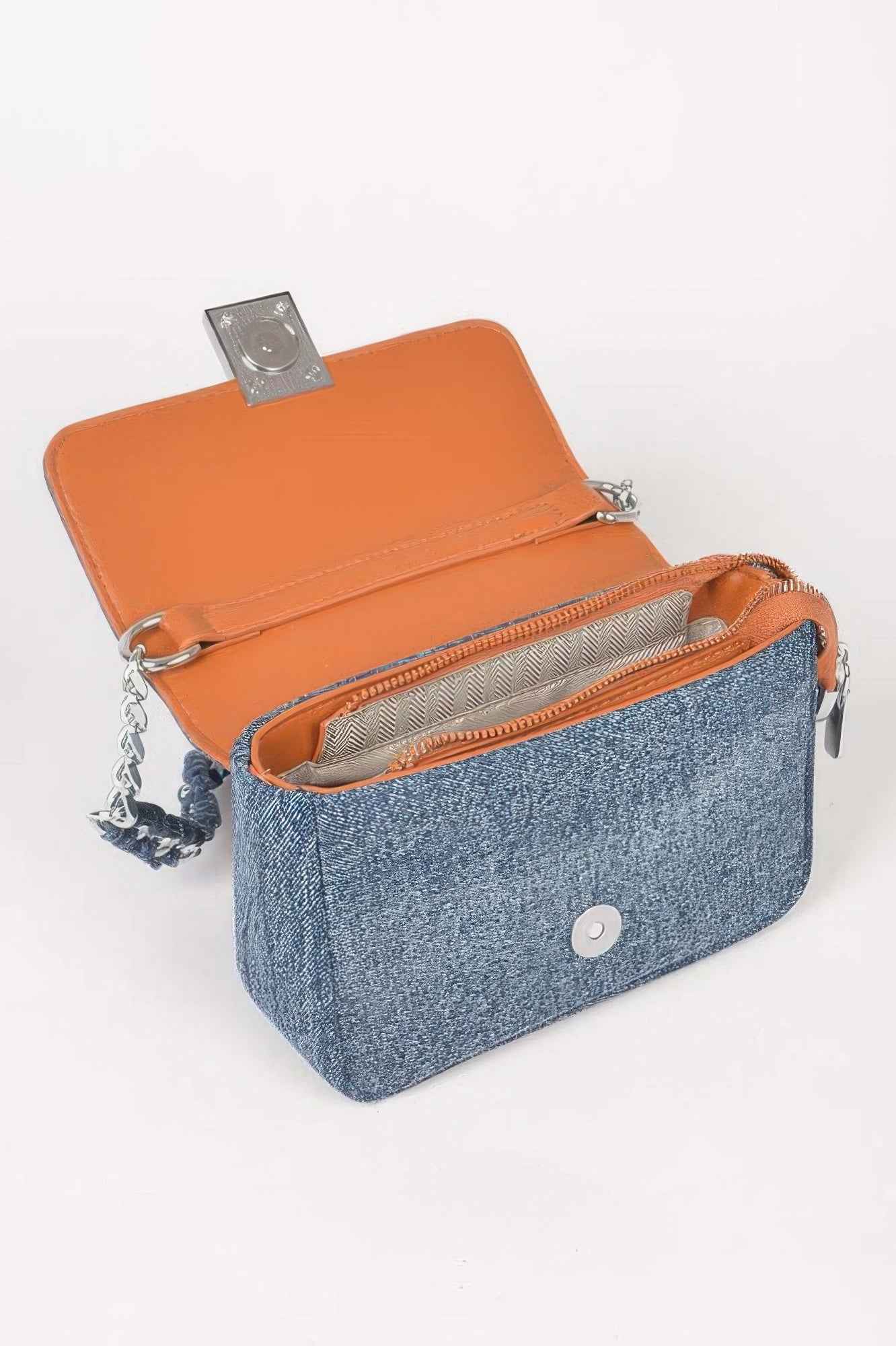 Denim Chain Flap Shoulder Bag