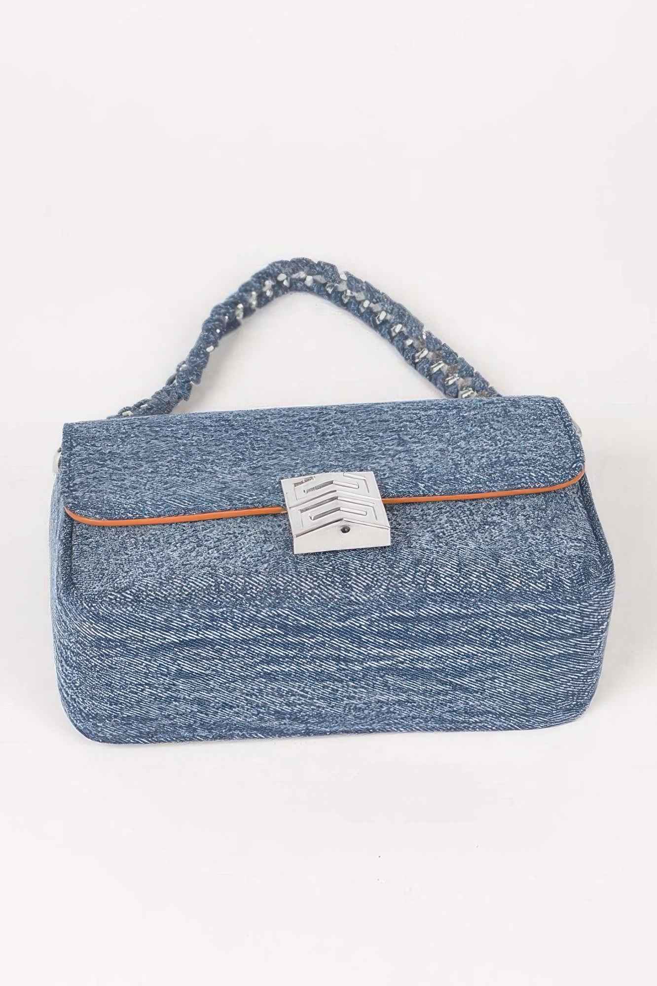 Denim Chain Flap Shoulder Bag