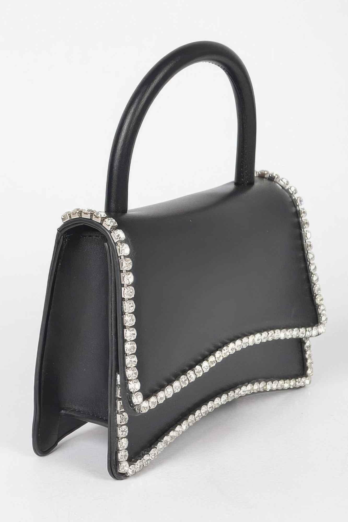Faux Leather Top Handle Flap Bag W/rhinestone
