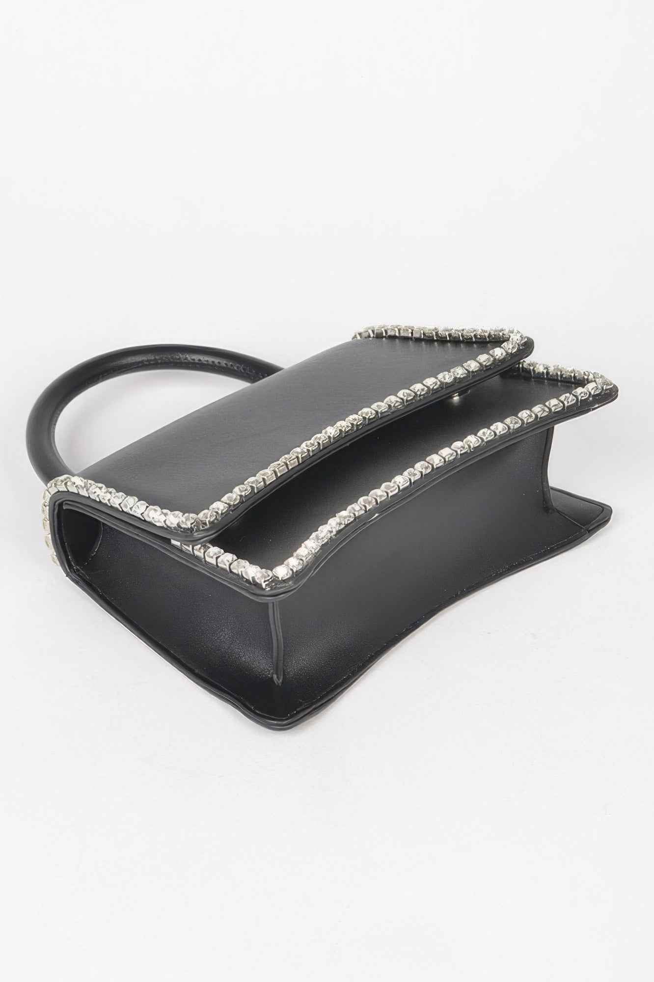 Faux Leather Top Handle Flap Bag W/rhinestone