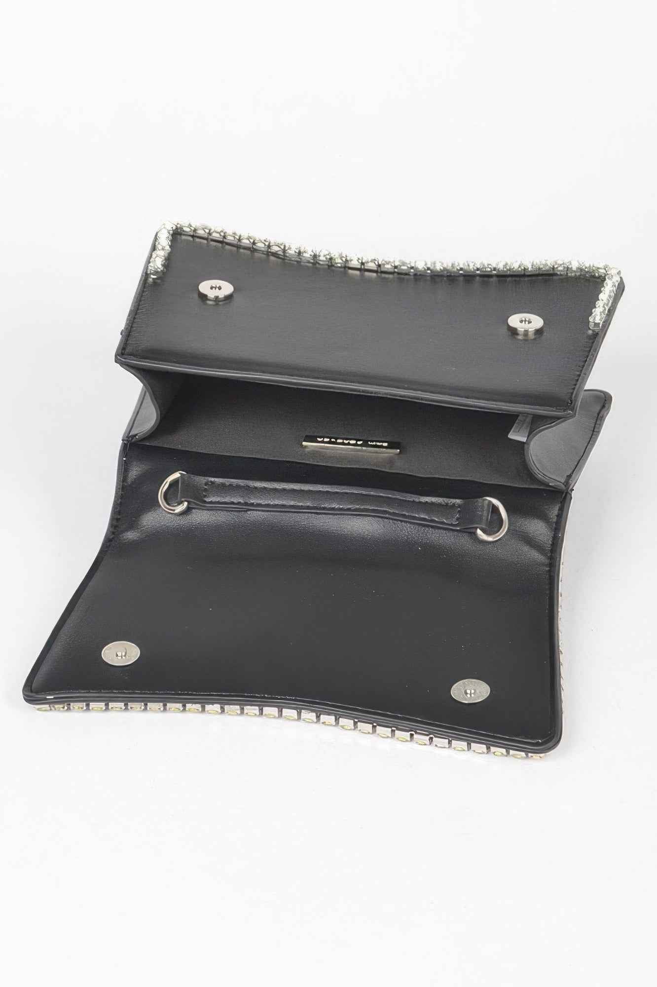 Faux Leather Top Handle Flap Bag W/rhinestone