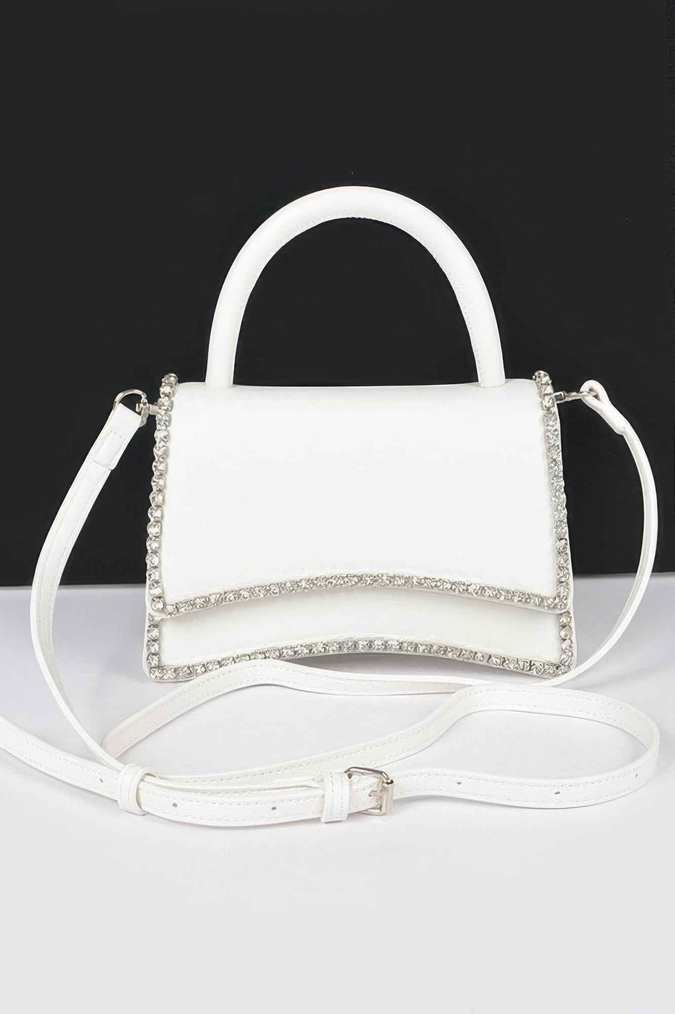 Faux Leather Top Handle Flap Bag W/rhinestone