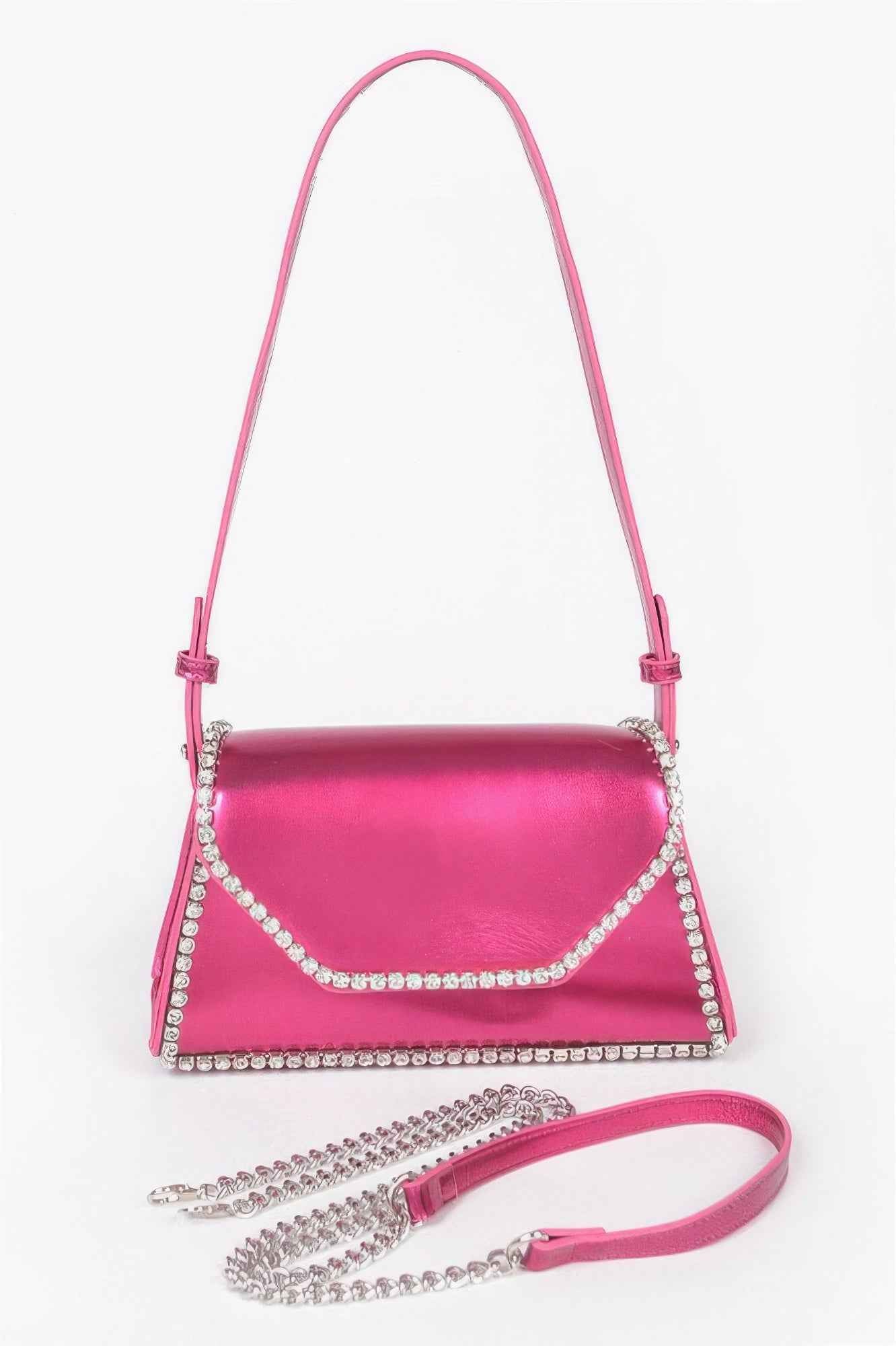 Metallic Pu Flap Bag W/rhinestone