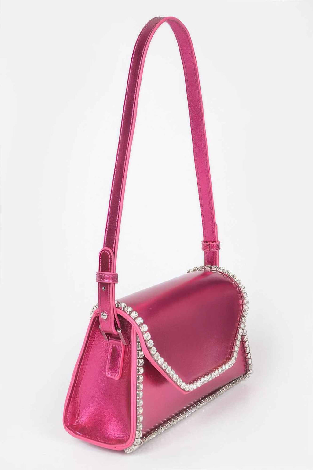 Metallic Pu Flap Bag W/rhinestone