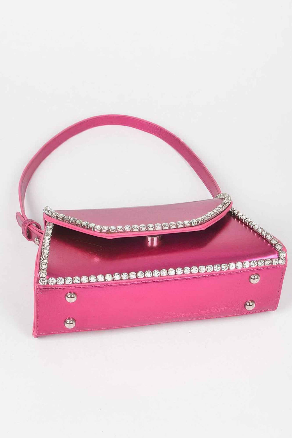Metallic Pu Flap Bag W/rhinestone