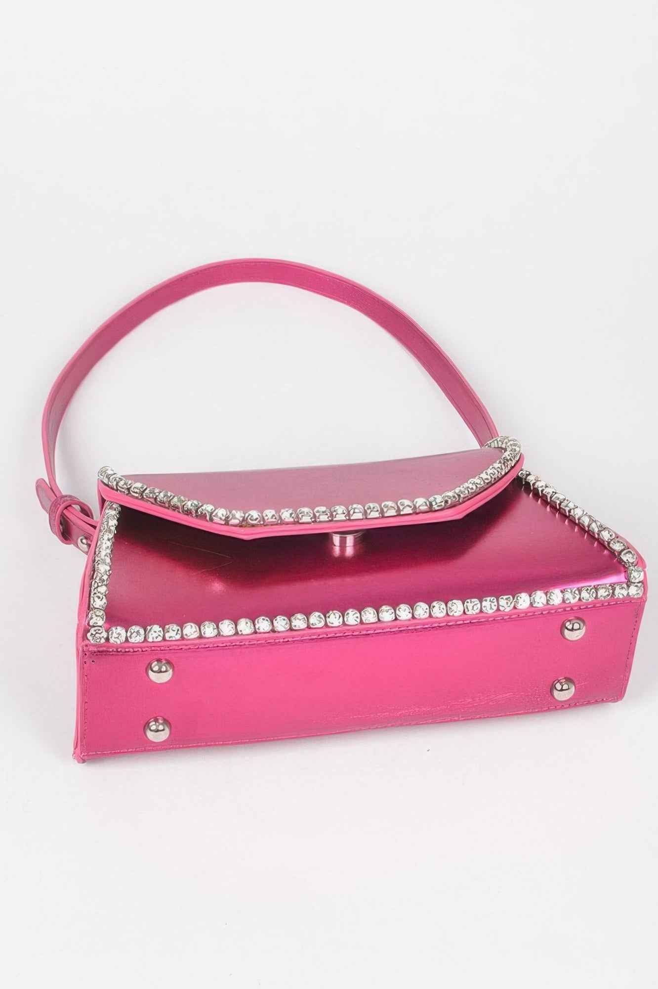 Metallic Pu Flap Bag W/rhinestone