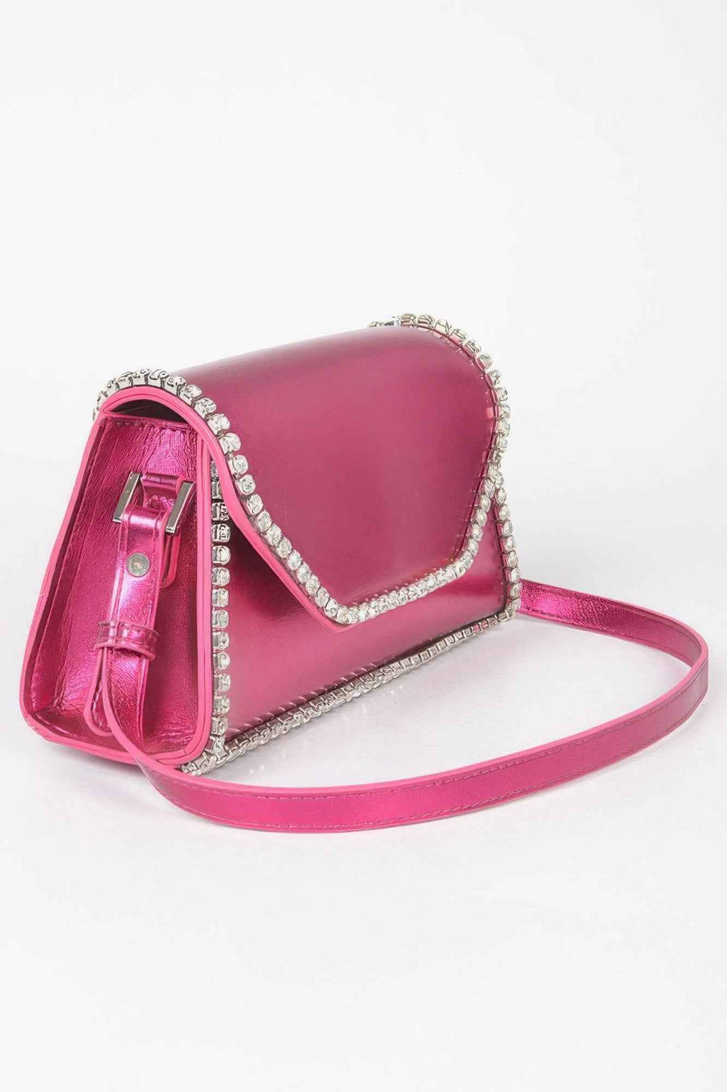 Metallic Pu Flap Bag W/rhinestone
