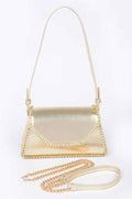 Metallic Pu Flap Bag W/rhinestone