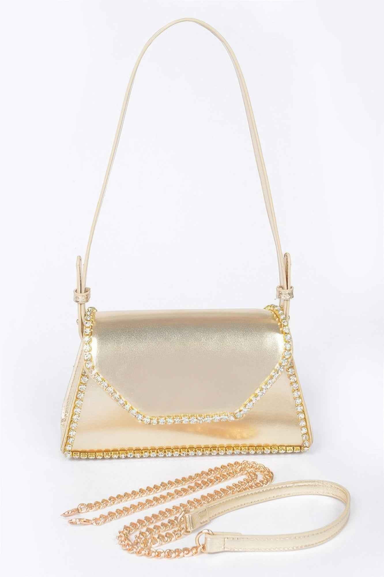Metallic Pu Flap Bag W/rhinestone