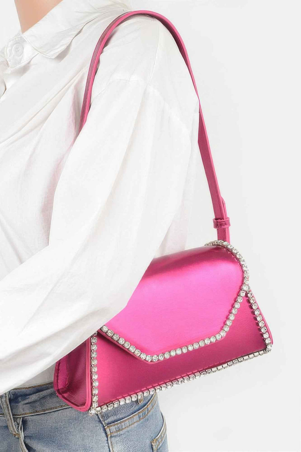 Metallic Pu Flap Bag W/rhinestone