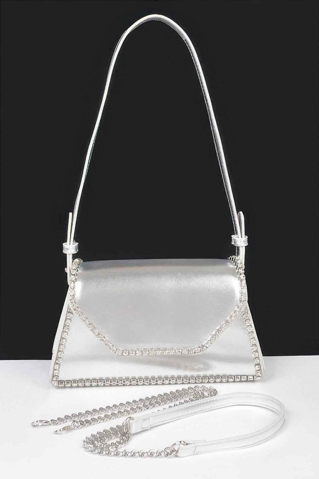Metallic Pu Flap Bag W/rhinestone