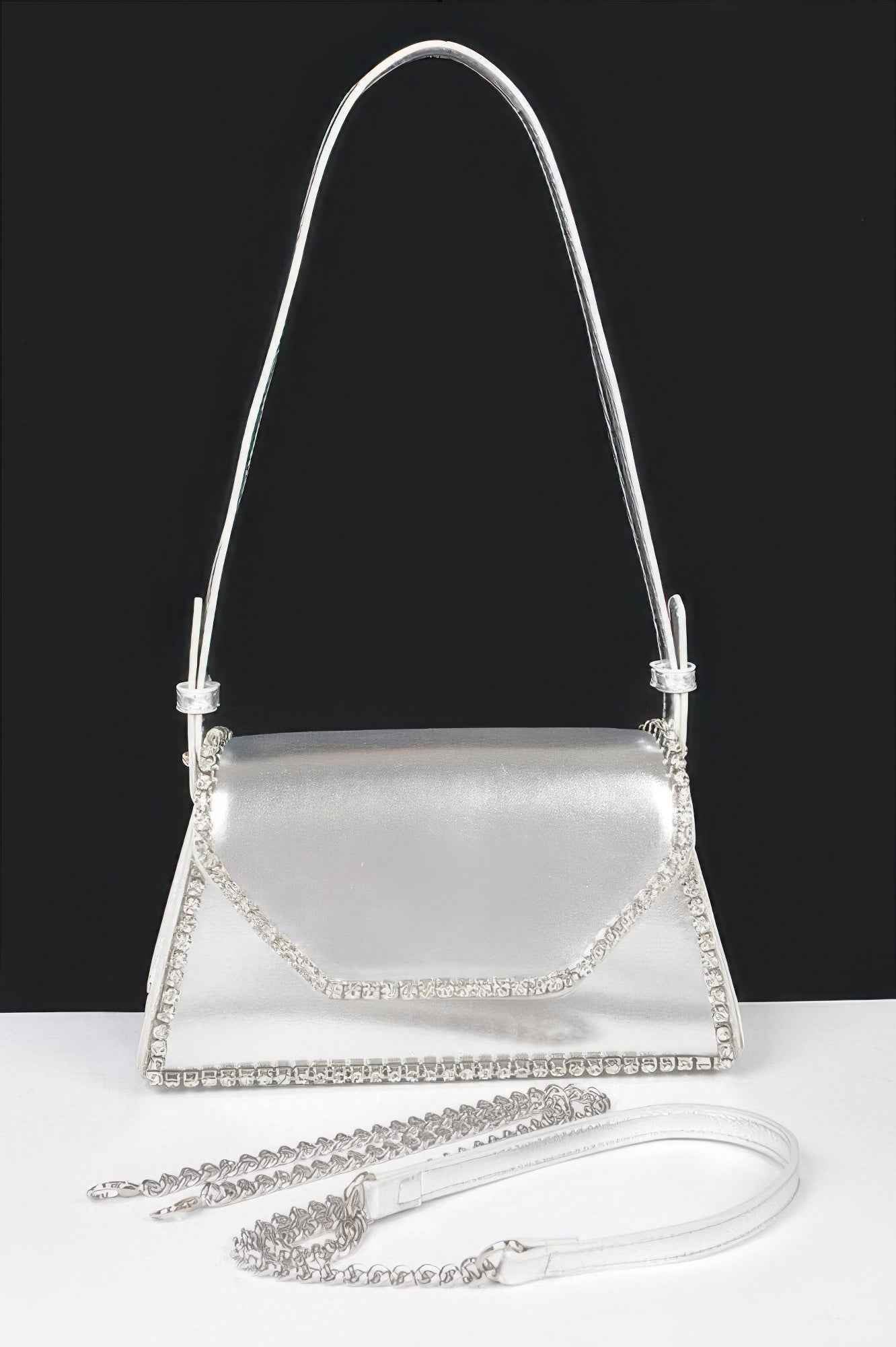 Metallic Pu Flap Bag W/rhinestone