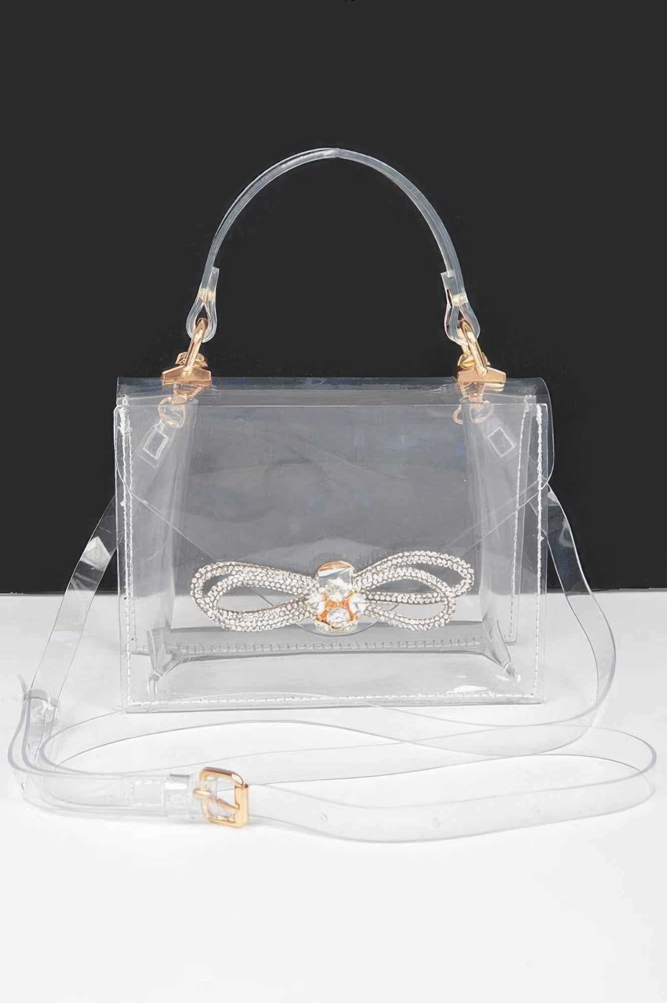 Transparent Rhinestone Bow Top Handle Bag