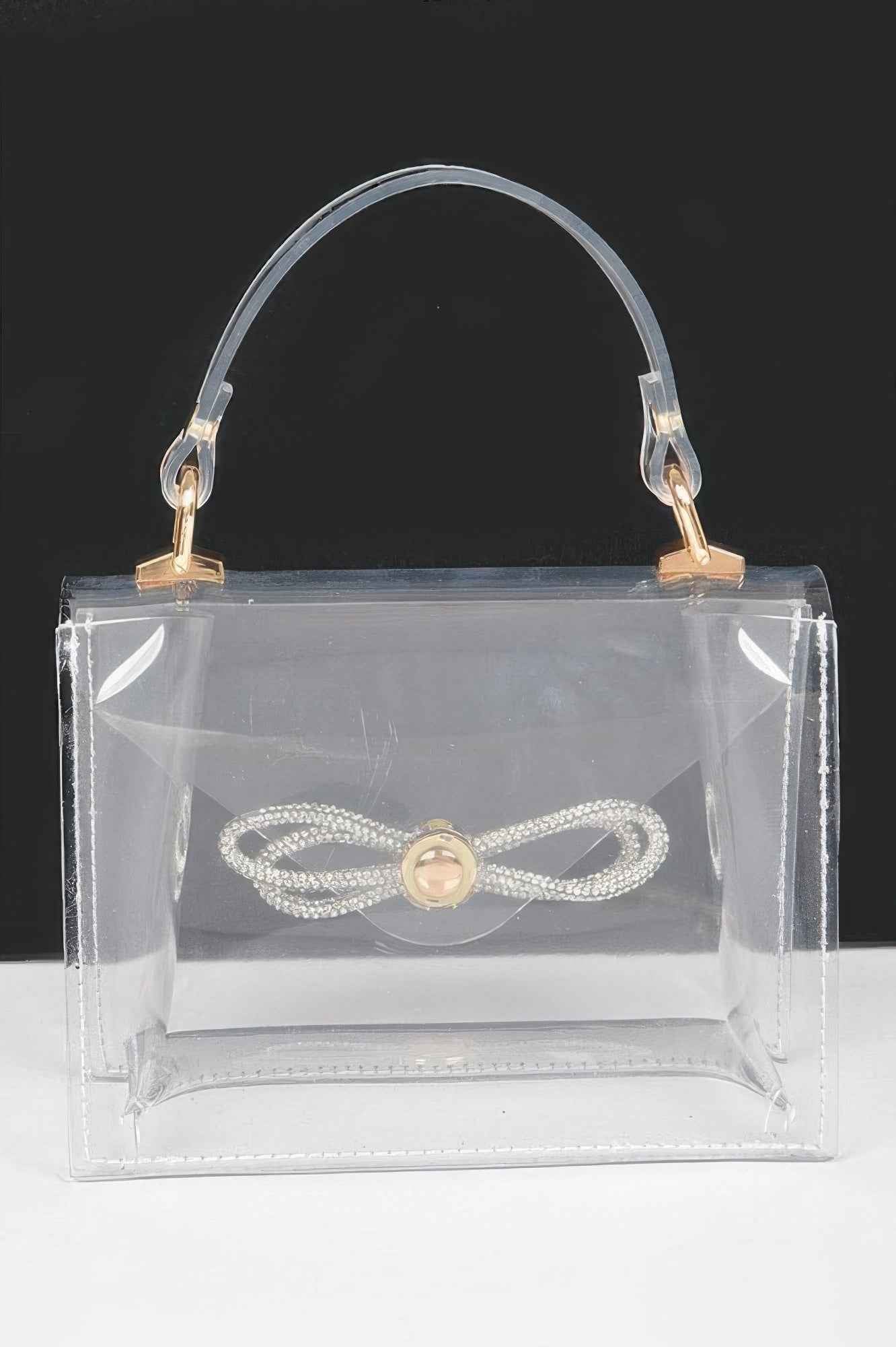 Transparent Rhinestone Bow Top Handle Bag
