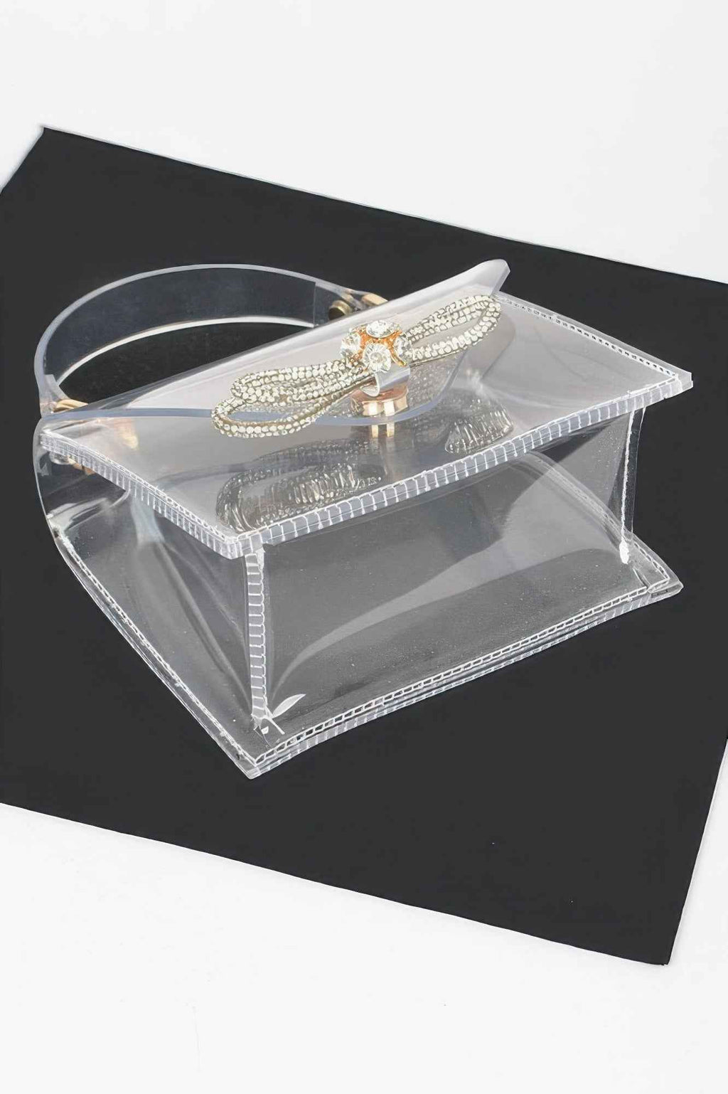 Transparent Rhinestone Bow Top Handle Bag