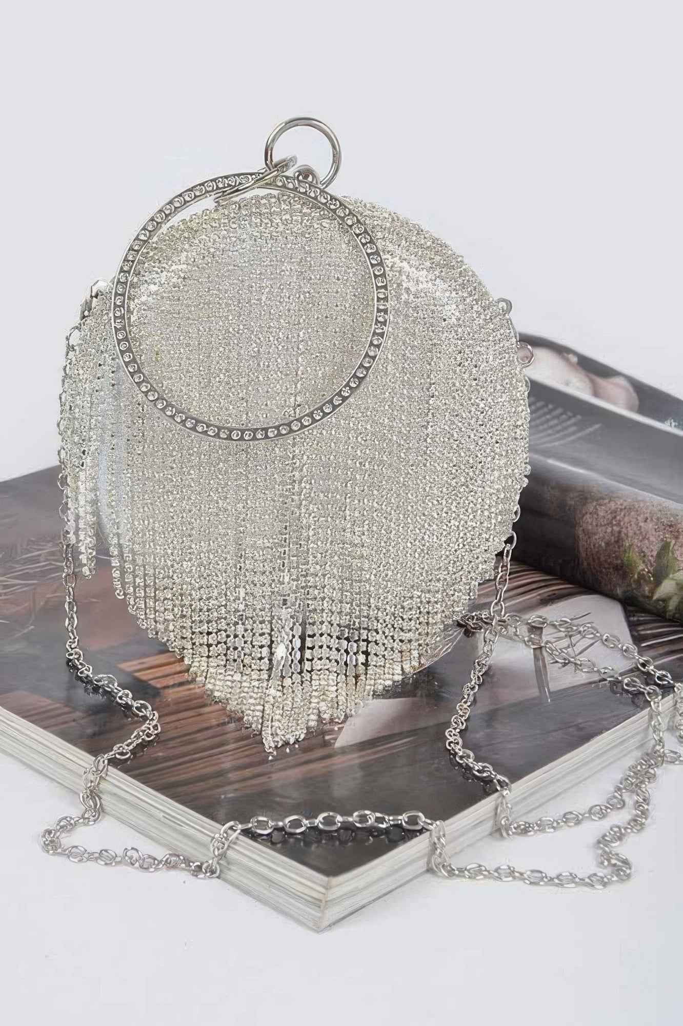 Rhinestone Fringe Round Party Bag