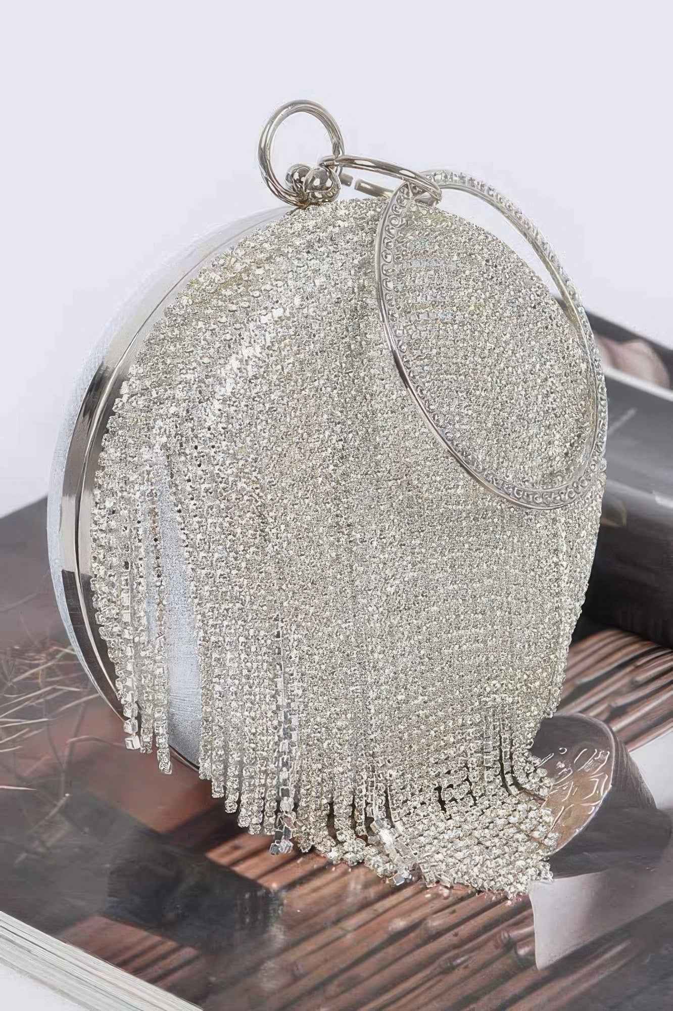 Rhinestone Fringe Round Party Bag
