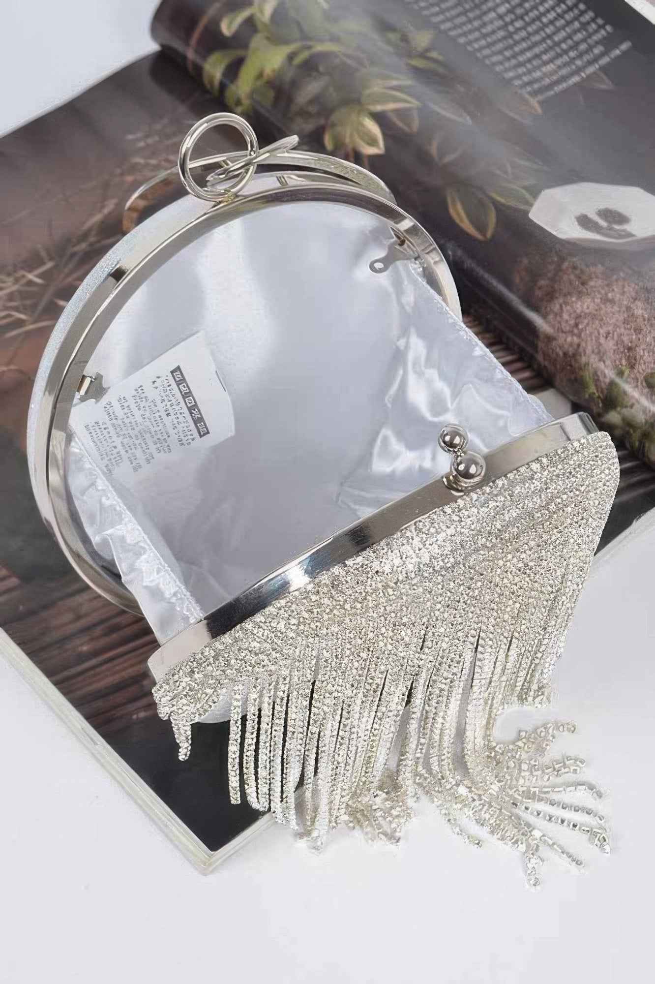 Rhinestone Fringe Round Party Bag
