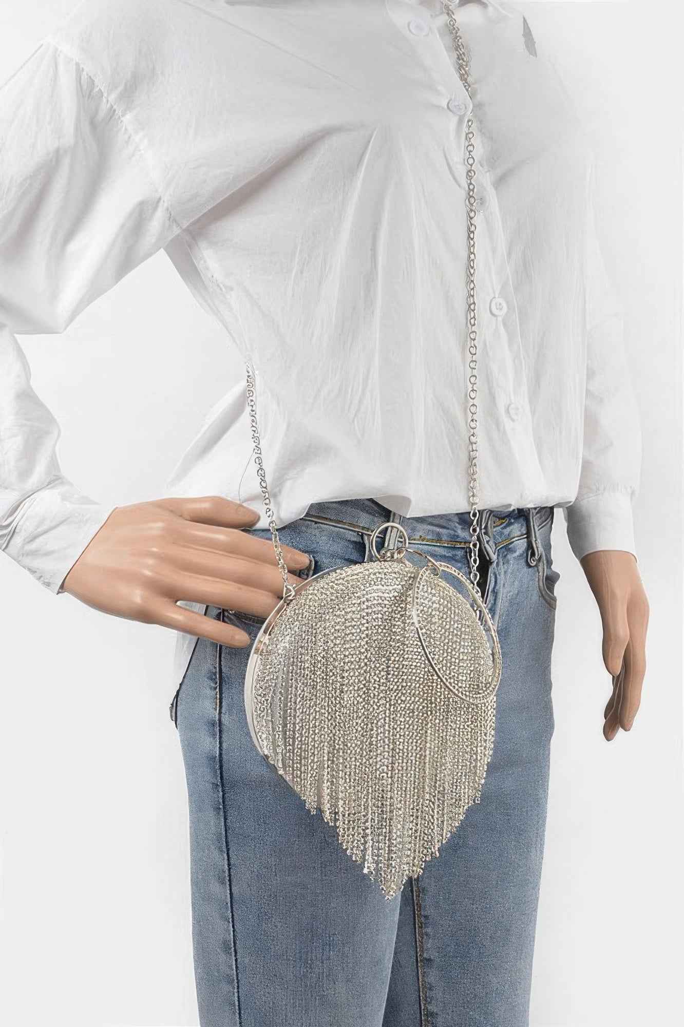 Rhinestone Fringe Round Party Bag