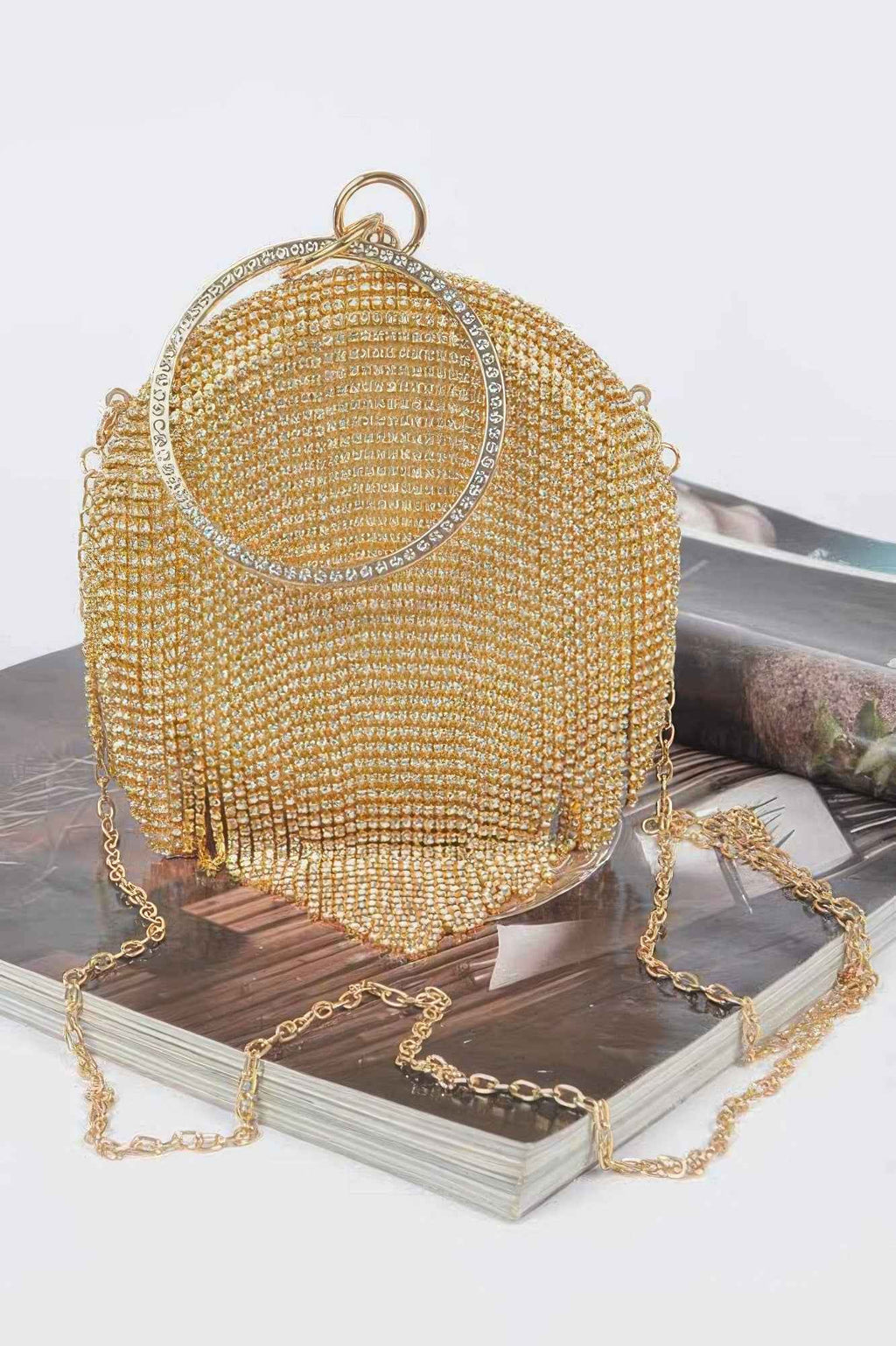Rhinestone Fringe Round Party Bag