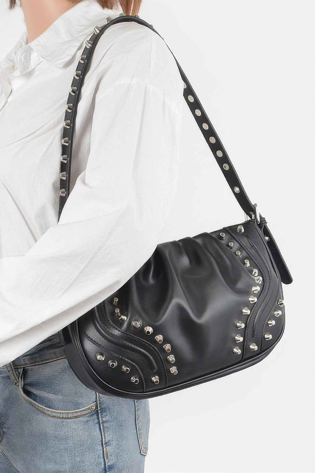 Faux Leather Stud Shoulder Bag