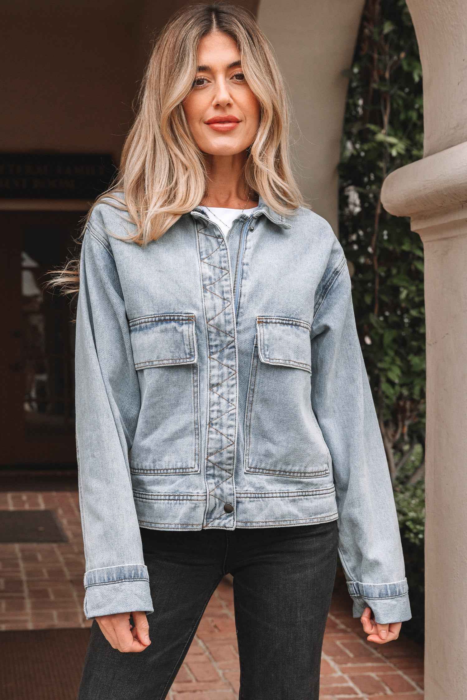 Beau Blue Street Style Zip Up Washed Denim Jacket