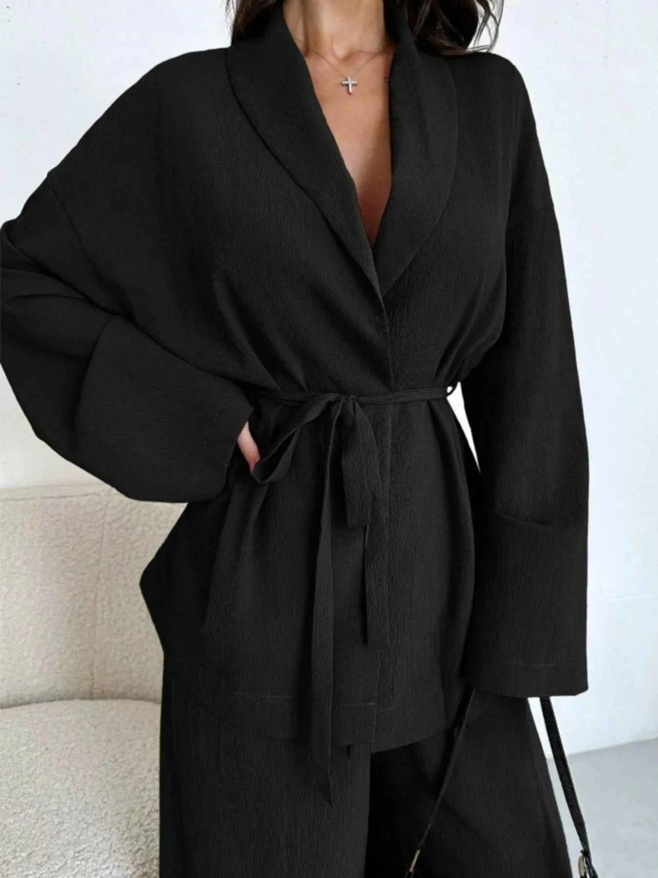 Front Tied Shirt and Wide-Leg Pants Set