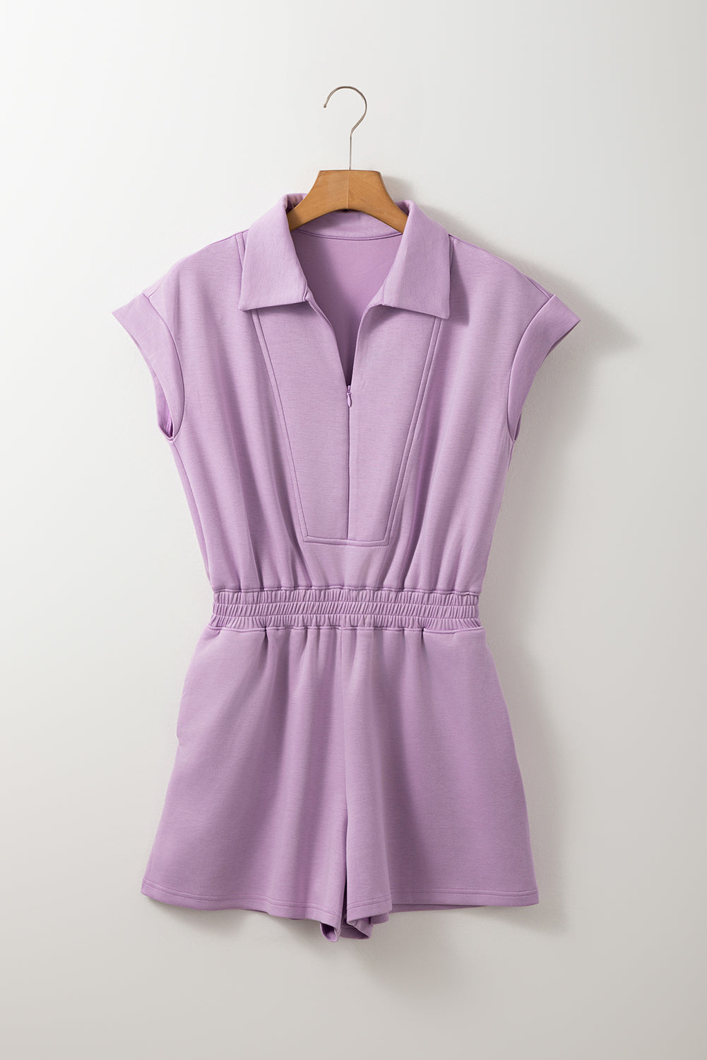 Orchid Bouquet Short Sleeve Zipper Collared Elastic High Waist Romper Dear-Lover Dropshipping