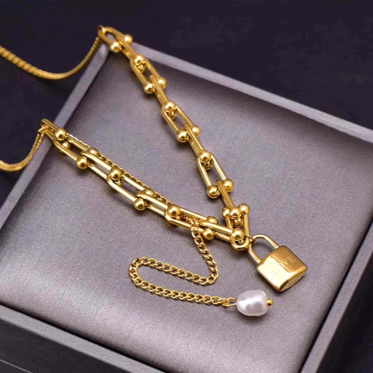 18K Gold-Plated Lock Pendant Necklace