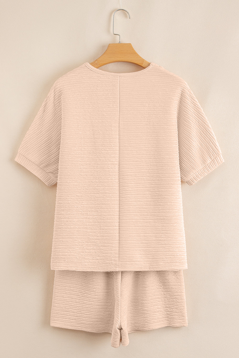 Apricot Textured V Neck T Shirt and Shorts Set Dear-Lover Dropshipping