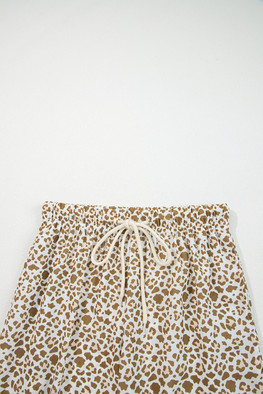 Khaki Leopard Drawstring Elastic Waistband Loose Pants Dear-Lover Dropshipping