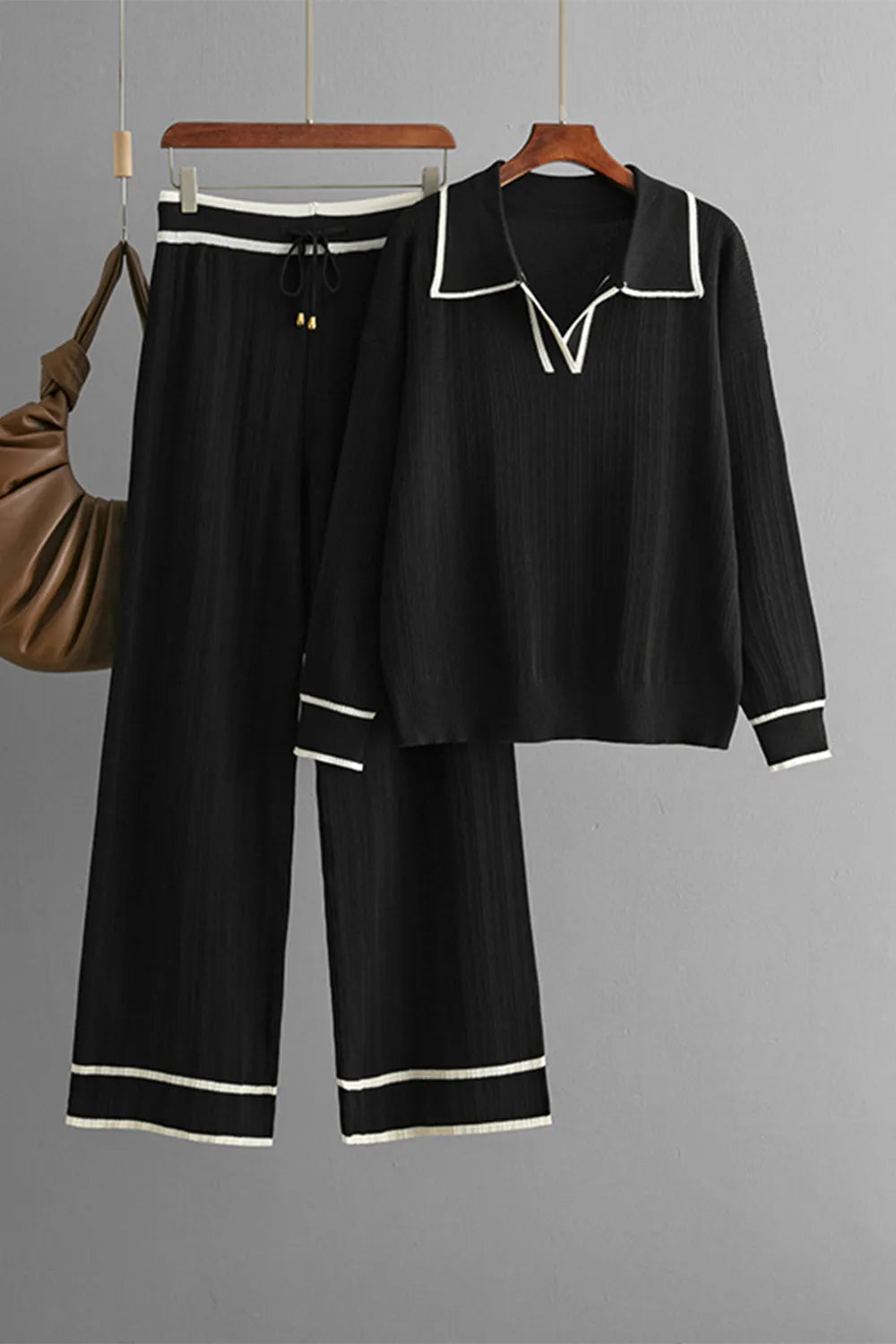 Top and Drawstring Pants Sweater Set.