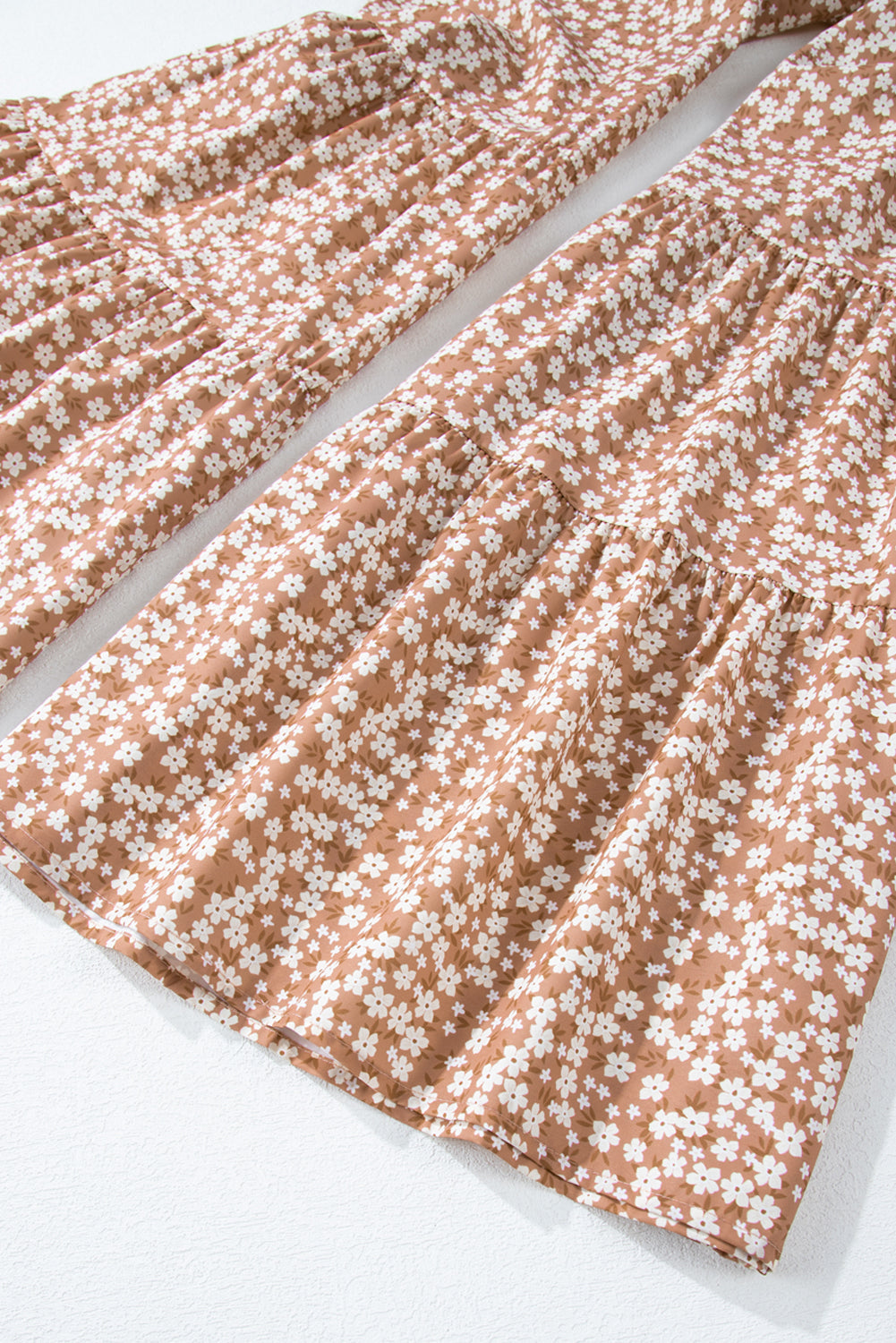 Khaki Thin Straps Smocked Bodice Wide Leg Floral Jumpsuit Dear-Lover Dropshipping