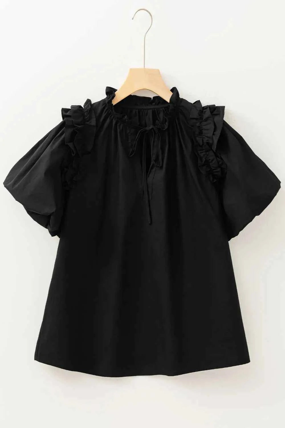 Ruffled Puff Short Sleeve Loose Blouse.