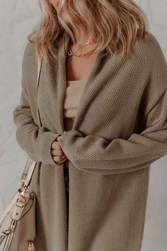 Solid Textured Knit Open-Front Sweater Cardigan