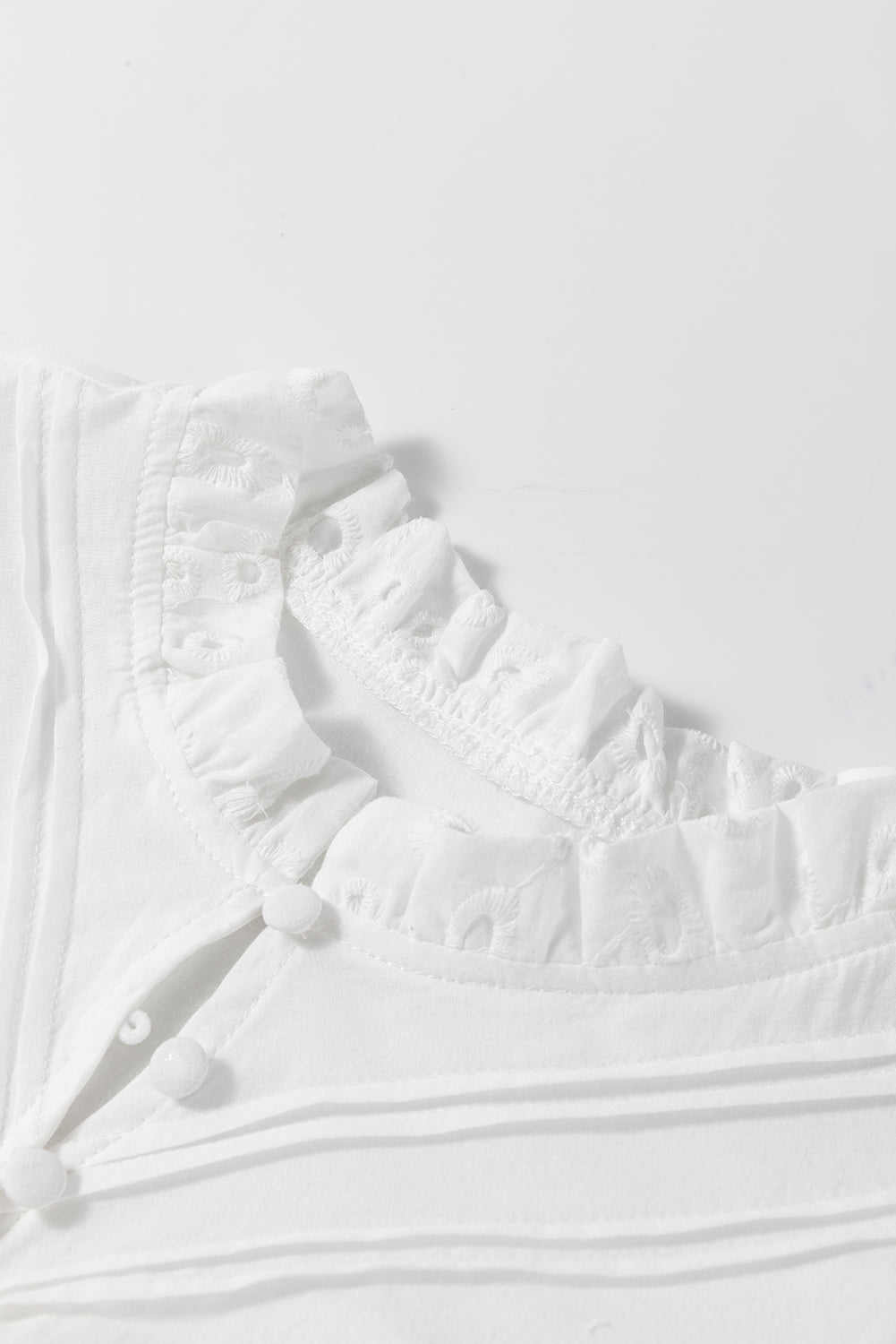 White Flower Embroidered Hollow-out Puff Sleeve Blouse Dear-Lover Dropshipping