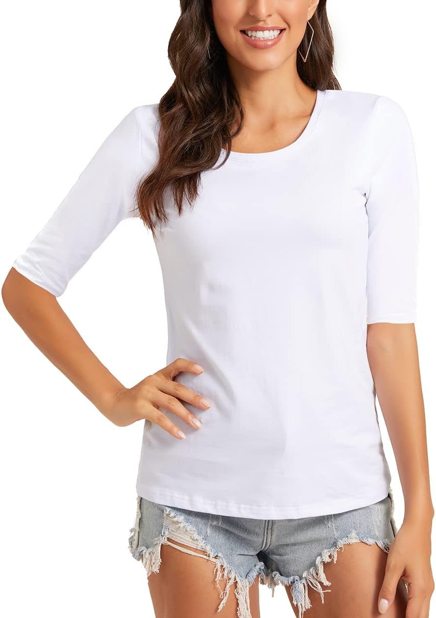Women'S Crewneck Half Sleeve T Shirt Casual Solid Slim Summer Cotton Tops