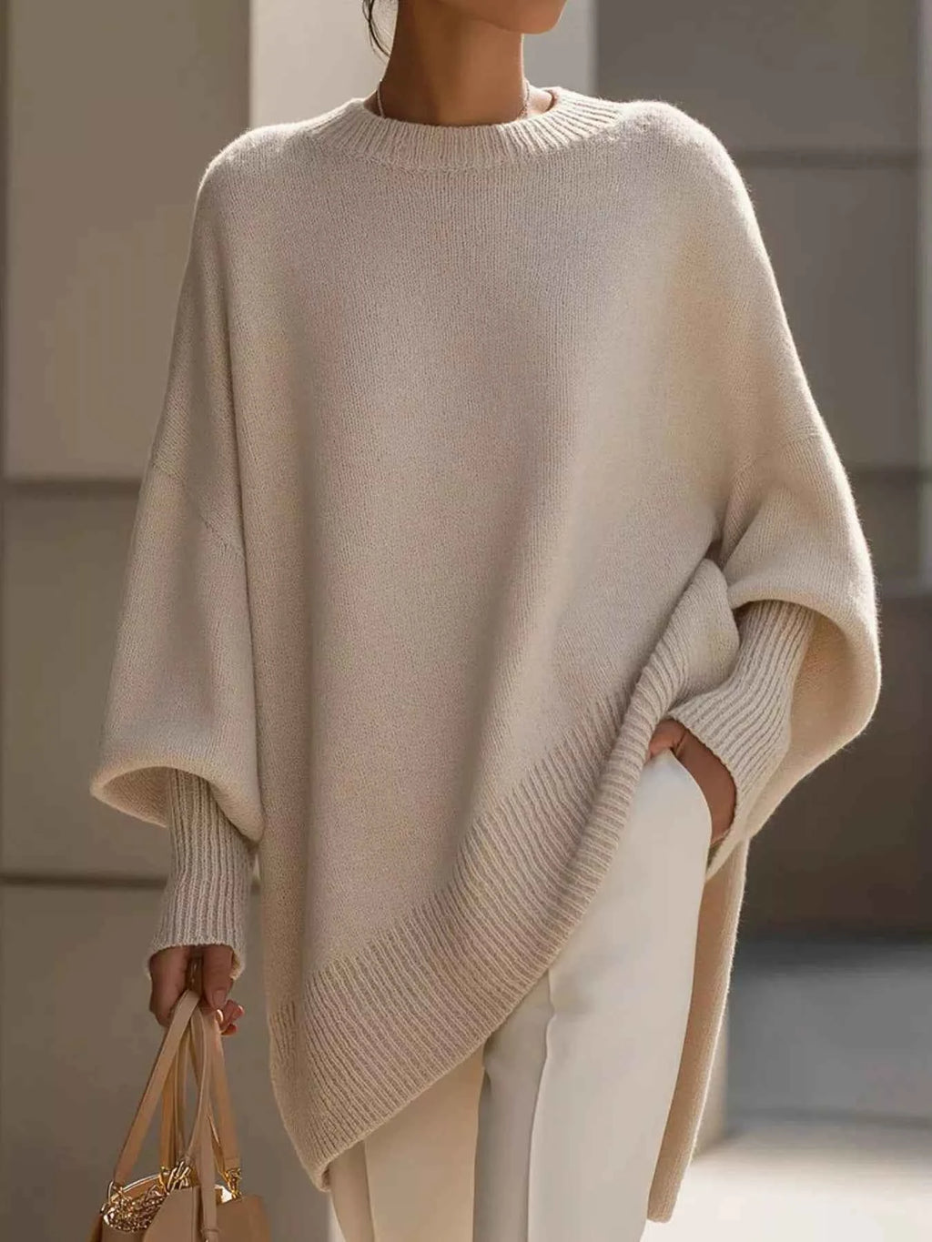 Oversized Batwing Sleeve Round Neck Sweater