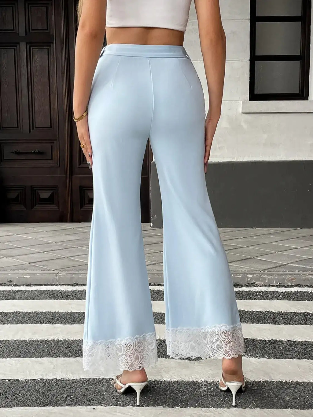 Lace Trim Flare Leg Pants.