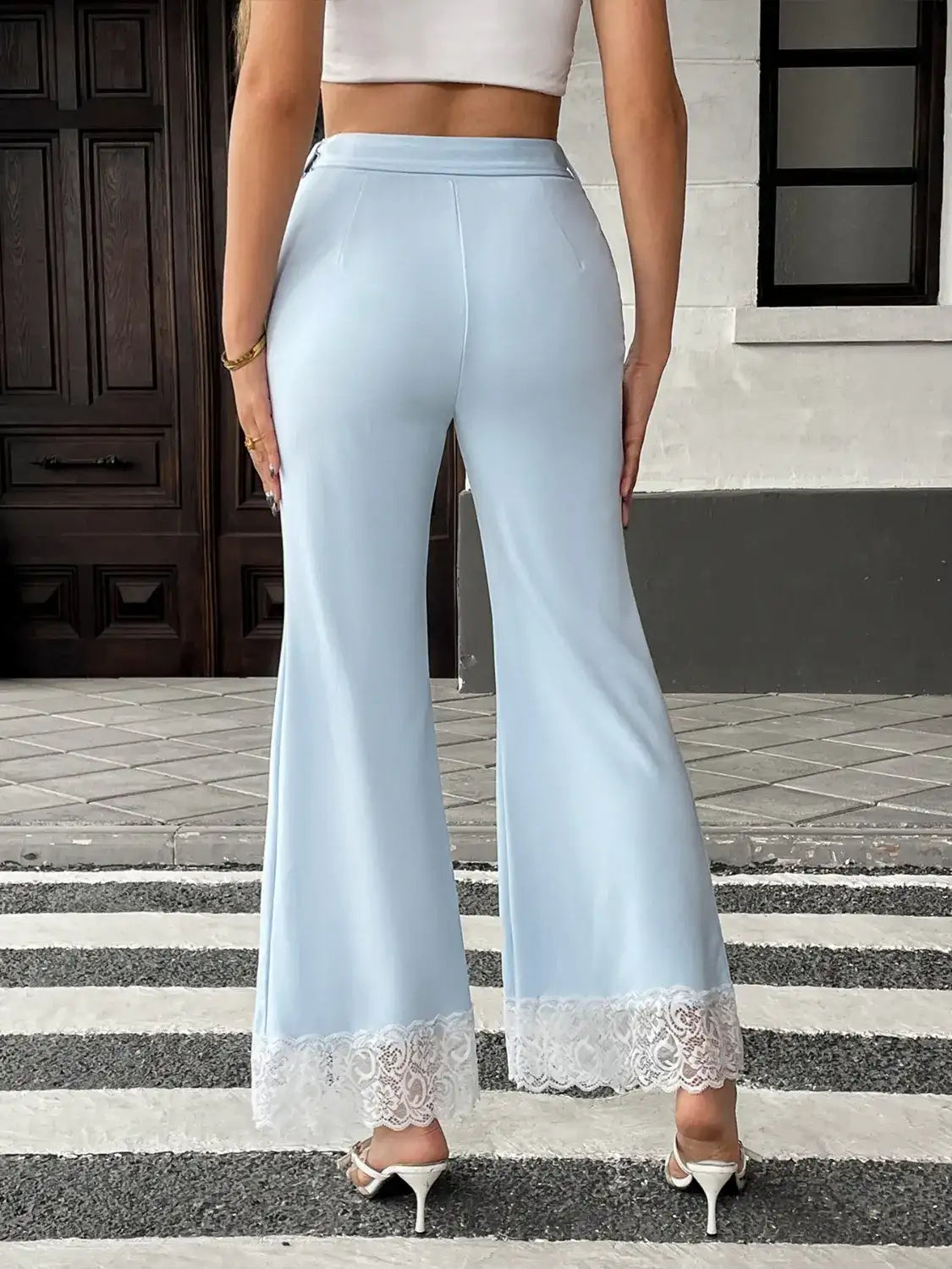 Lace Trim Flare Leg Pants.