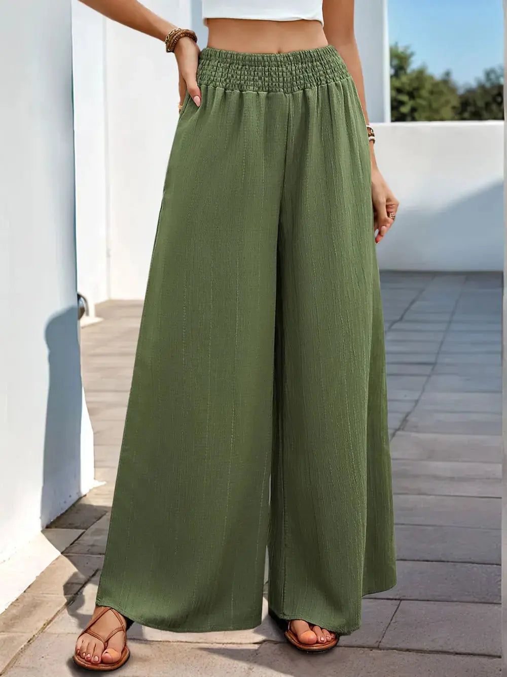 Perfee Smocked Wide Leg Pants.