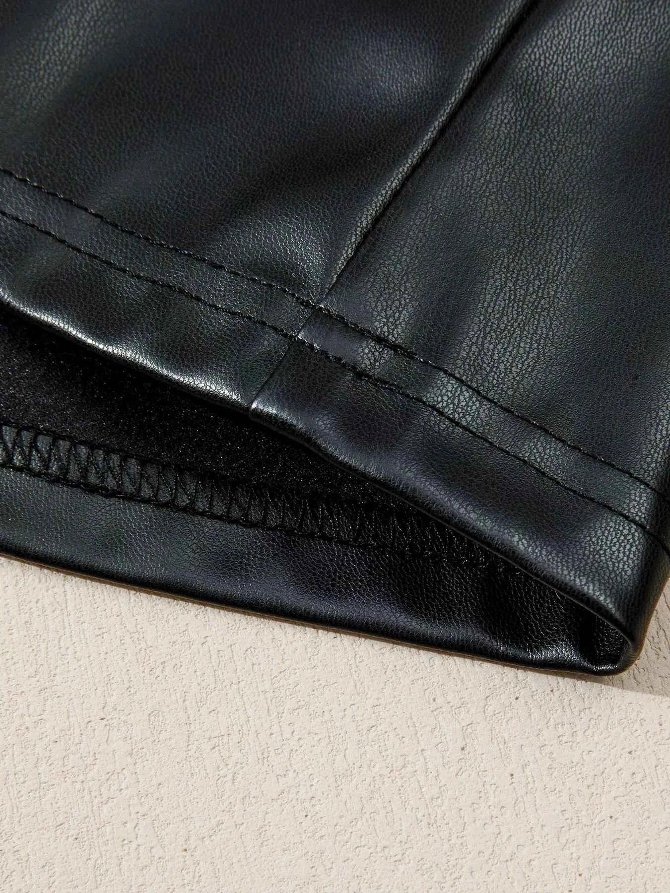 Faux Leather Ruffle Hem Sleeveless Mini Dress