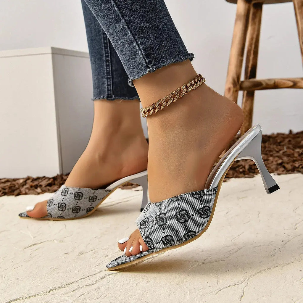 Open Toe Mid Heel Sandals.