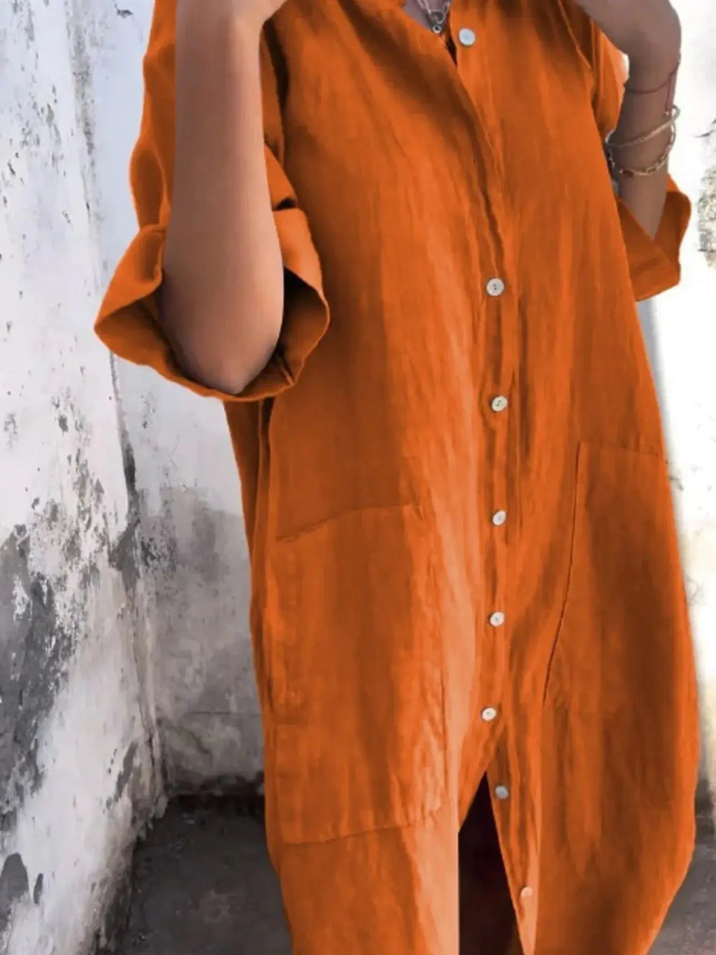 Full Size Casual Linen Button-Down Shirt Dress Plus Size.