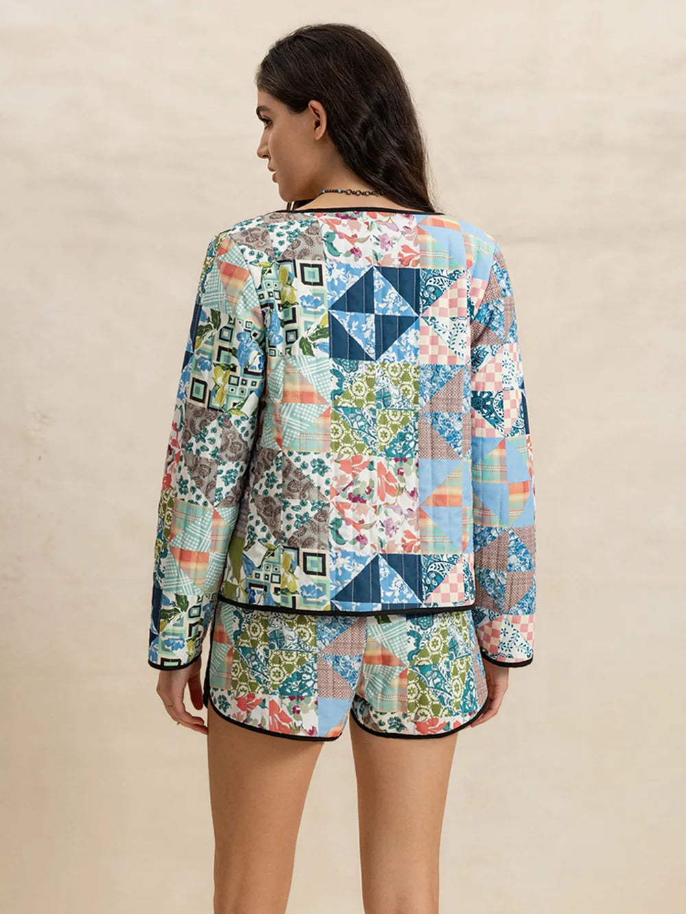 Button Up Long Sleeve Outerwear and Shorts Set - CHIC TB