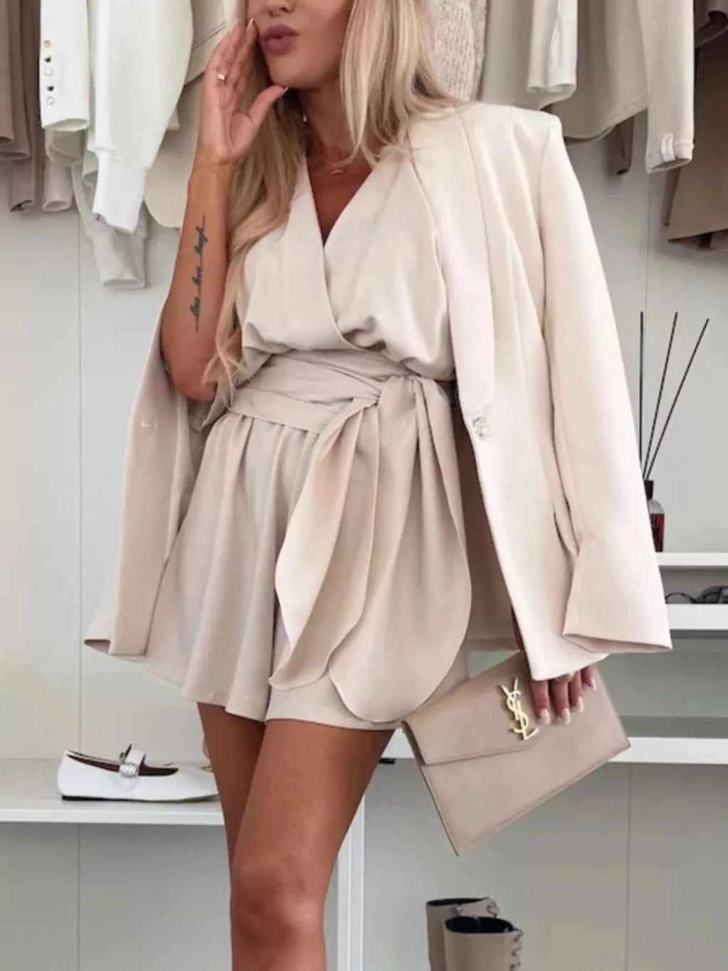 Full Size Surplice Tie Waist Romper Plus Size.