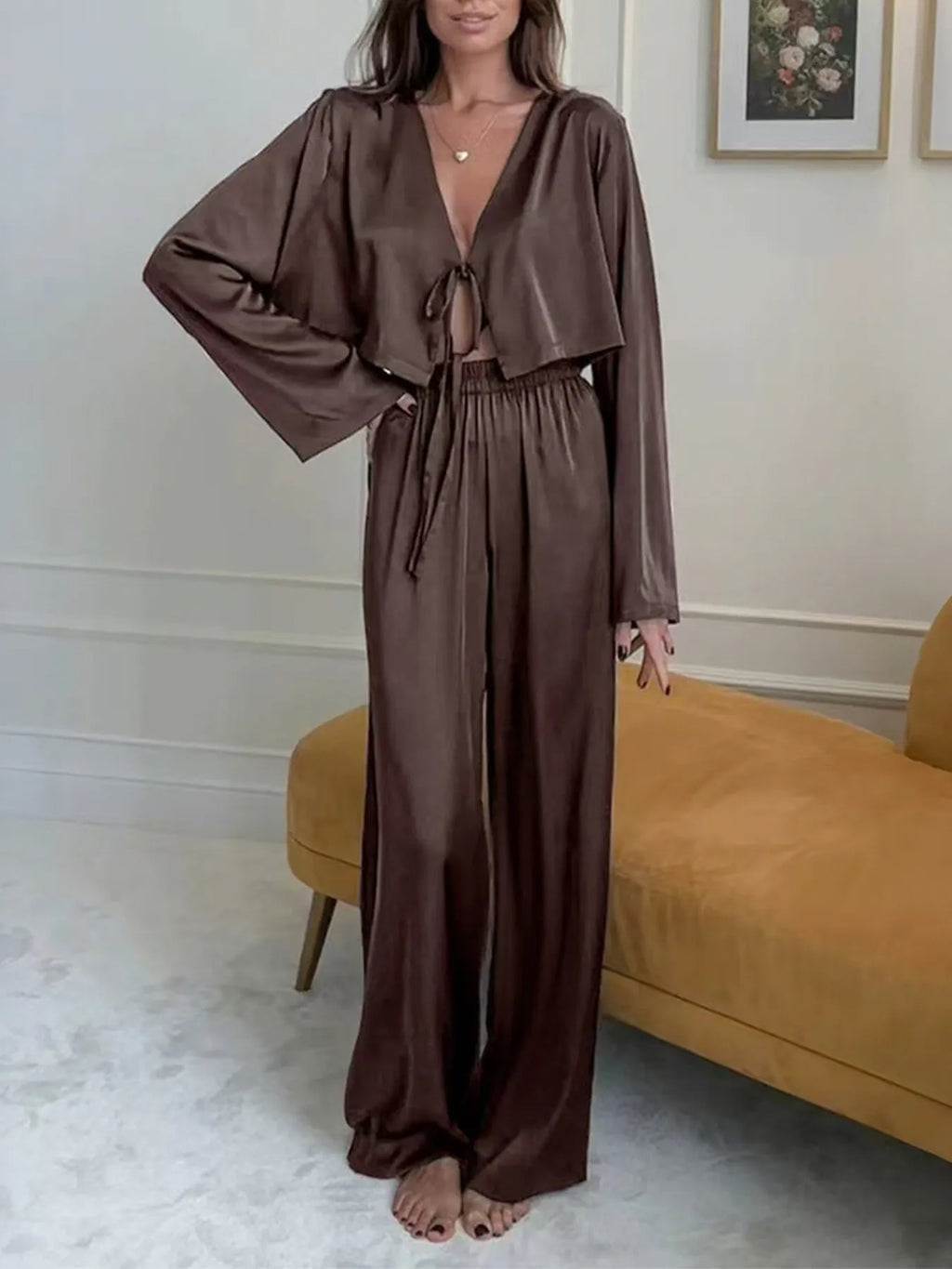 Tie-Front Crop Top and Pants Set.